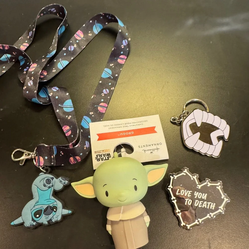 Disney Hallmark Star Wars Grogu Stitch Lanyard Pin Keychain Bundle Set A-9